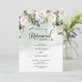 Modern script witte rozen en gouden repetitie kaart (Staand voorkant)