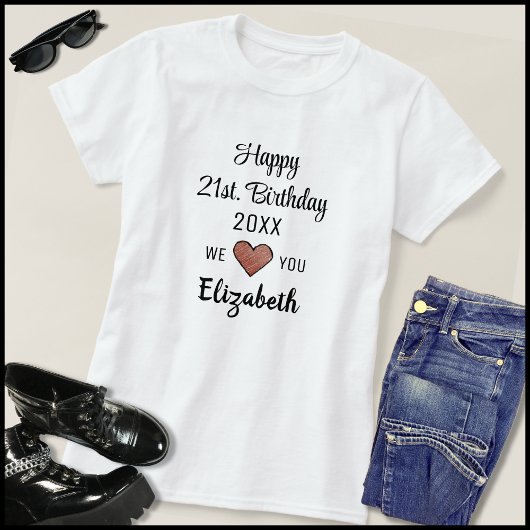 Modern Script Year And Name 21st. Birthday T-shirt