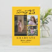 Modern Script Yellow 3 Photo Collage Afstuderen Aankondiging (Staand voorkant)
