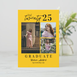 Modern Script Yellow 3 Photo Collage Afstuderen Aankondiging