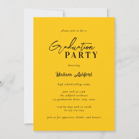 Modern Script Yellow Photo Graduparty Kaart (Achterkant)