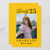 Modern Script Yellow Photo Graduparty Kaart (Voorkant / Achterkant)