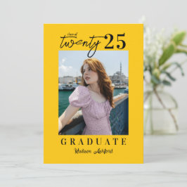 Modern Script Yellow Photo Graduparty Kaart