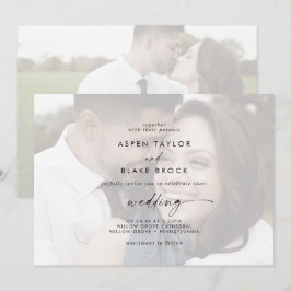 Modern script | Zachte horizontale fotobruiloft Kaart