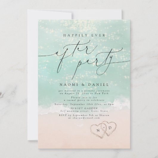 Modern Script Zand Harten Fijne Feest Kaart (Voorkant)