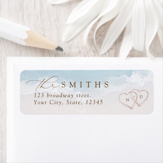 Modern script zand harten strand retouradres etiket (Insitu)