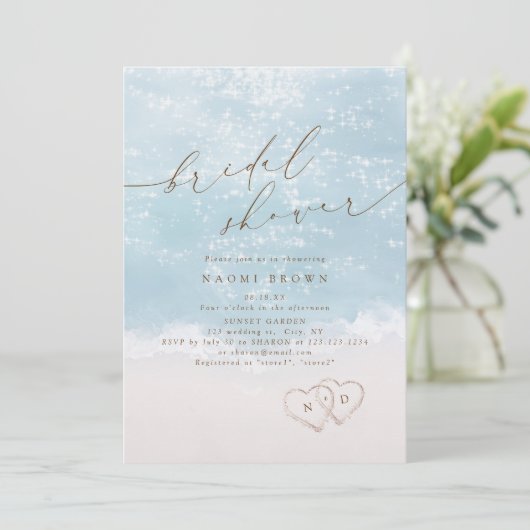 Modern Script Zand Hartjes Strand Bruidsmeisjesfee Kaart (Staand voorkant)