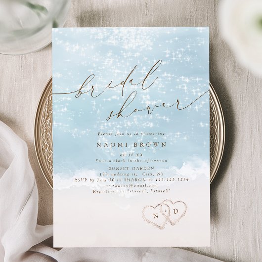 Modern Script Zand Hartjes Strand Bruidsmeisjesfee Kaart