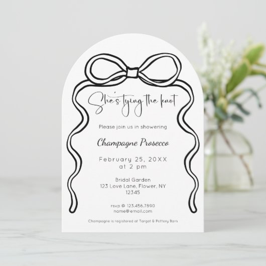 Modern script Ze bindt het knoop Vrijgezellenfeest Kaart (Staand voorkant)