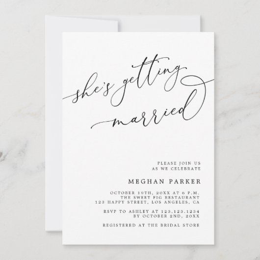 Modern script ze wordt getrouwd Vrijgezellenfeest Kaart (Voorkant)