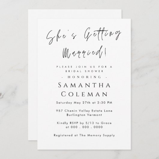 Modern script ze wordt getrouwd Vrijgezellenfeest Kaart (Voorkant / Achterkant)