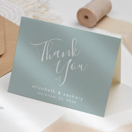 Modern Script Zee Glas Groene Bruiloft Dank u Kaart