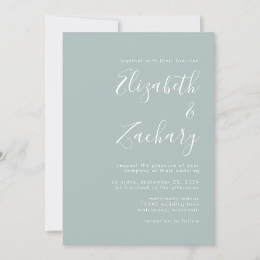 Modern Script Zee Glass Green Wedding Kaart (Voorkant)