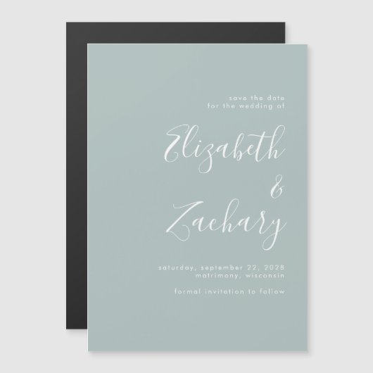Modern Script Zeeglasgroene Save the Date (Voorkant / Achterkant)