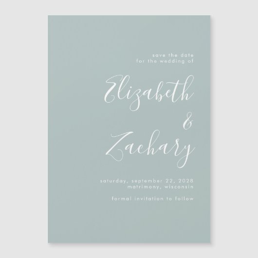 Modern Script Zeeglasgroene Save the Date (Voorkant)