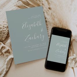 Modern Script Zeeglasgroene Save the Date Aankondiging
