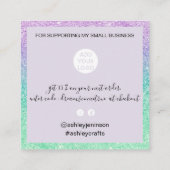 Modern script zeemeermin glitter blauwgroen bedank vierkante visitekaartje (Achterkant)