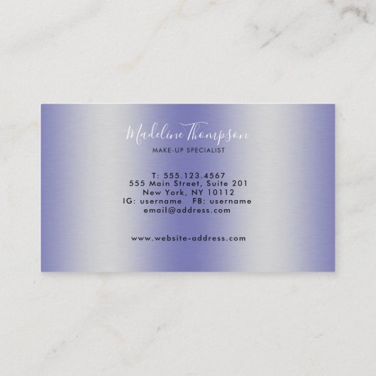 Modern script zeer peri geborsteld metaal monogram visitekaartje (Achterkant)