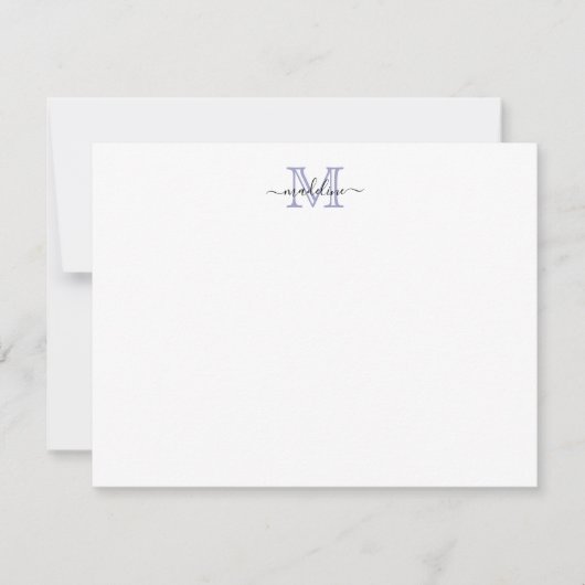 Modern script zeer peri Paarse lavender Monogram Notitiekaartje (Voorkant)