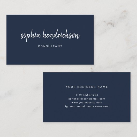 Modern script | Zeevarend blauw Visitekaartje (Voorkant / Achterkant)