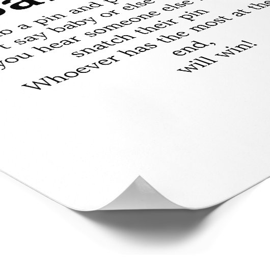 Modern Script Zeg niet Baby Baby shower Game teken Poster (Hoek)