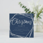 MODERN Script Zilveren Marine Glitter Kerstfeest Kaart (Staand voorkant)