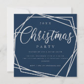 MODERN Script Zilveren Marine Glitter Kerstfeest Kaart (Voorkant)