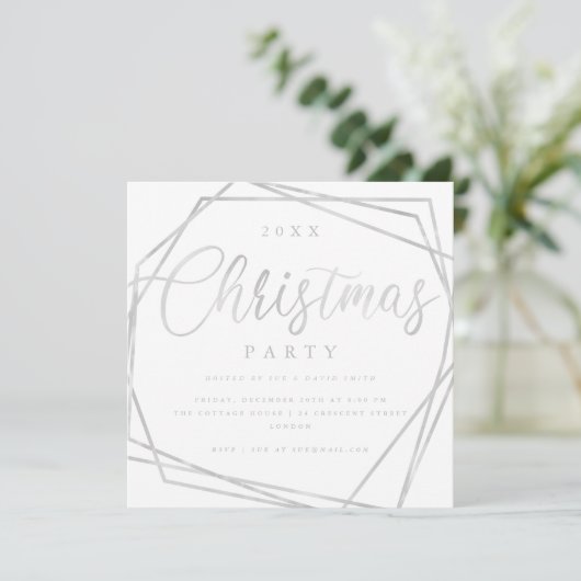 MODERN Script Zilveren Wit Glitter Kerstfeest Kaart (Staand voorkant)