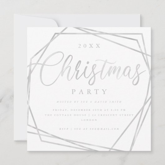 MODERN Script Zilveren Wit Glitter Kerstfeest Kaart