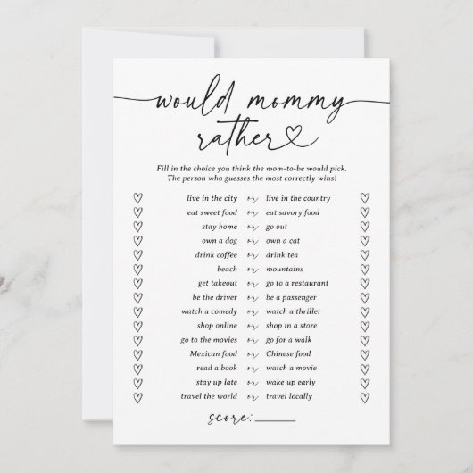 Modern script zou mama liever Baby shower spel Kaart (Voorkant)