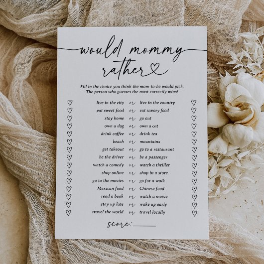 Modern script zou mama liever Baby shower spel Kaart