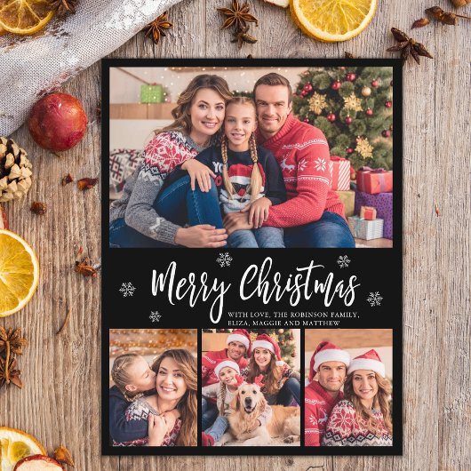 Modern Script Zwart 4 Fotocollage Kerstmis Briefkaart