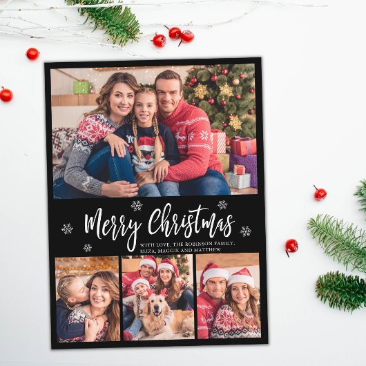 Modern Script Zwart 4 Fotocollage Kerstmis Briefkaart