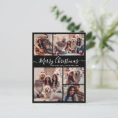 Modern Script Zwart 5 foto Collage Kerstmis Briefkaart (Staand voorkant)