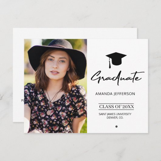 Modern script zwart eenvoudig foto afstuderen briefkaart (Voorkant / Achterkant)