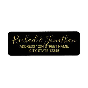 Modern Script Zwart en Goud Bruiloft Etiket