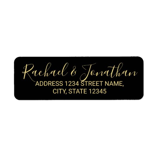 Modern Script Zwart en Goud Bruiloft Etiket (Voorkant)