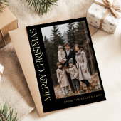 Modern Script Zwart en Goud Foto Kerstmis Folie Feestdagen Briefkaart