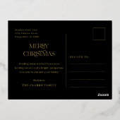 Modern Script Zwart en Goud Foto Kerstmis Folie Feestdagen Briefkaart (Achterkant)