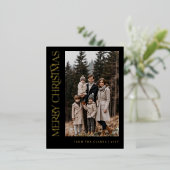 Modern Script Zwart en Goud Foto Kerstmis Folie Feestdagen Briefkaart (Staand Voorkant)