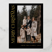 Modern Script Zwart en Goud Foto Kerstmis Folie Feestdagen Briefkaart (Voorkant)