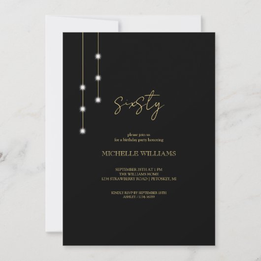 Modern Script Zwart en Goud Party Kaart (Voorkant)
