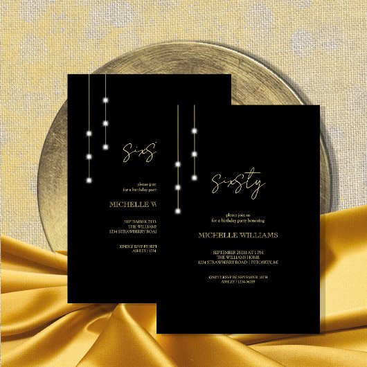 Modern Script Zwart en Goud Party Kaart