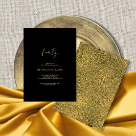 Modern Script Zwart en Goud Party Kaart
