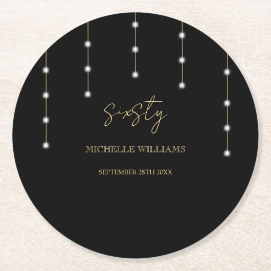 Modern Script Zwart en Goud Party Ronde Kartonnen Onderzetter (Voorkant)