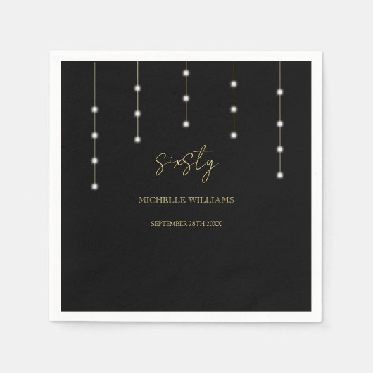Modern Script Zwart en Goud Party Servet (Voorkant)
