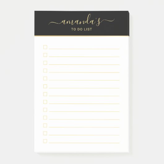 Modern Script Zwart en Goud Te Doen Lijst Post-it  Post-it® Notes (Voorkant)