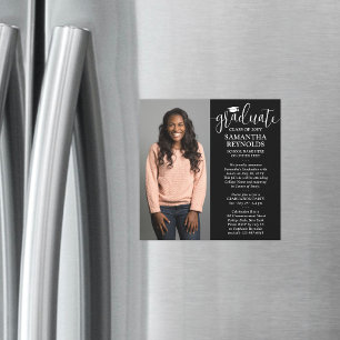 Modern Script Zwart en Wit 1 Foto Afstuderen Magnetische Uitnodiging