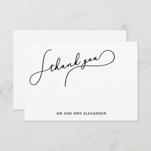 Modern  Script Zwart en Wit Dank u wel Bedankkaart (Voorkant / Achterkant)