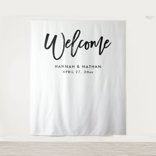 Modern script zwart en wit | Fotohokje-accessoire Wandkleed (Voorkant)